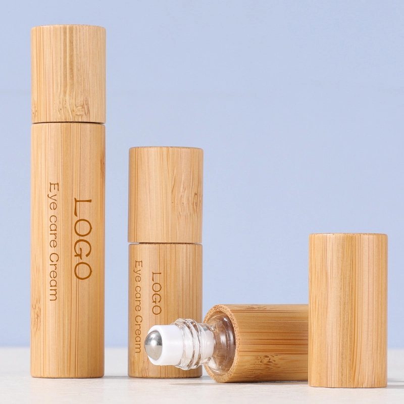 10ml 15ml Refillable Glass Essential Oil Roll on Bottle with Steel Roller Ball and Bamboo Lid