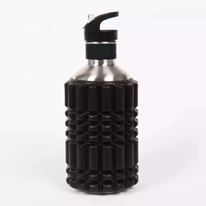 Hot High Quality Bicycle Water Bottle Foam Roller Candy Colors Mulitifunction Stainless Steel Sport Drink Bottle Exercise Roller