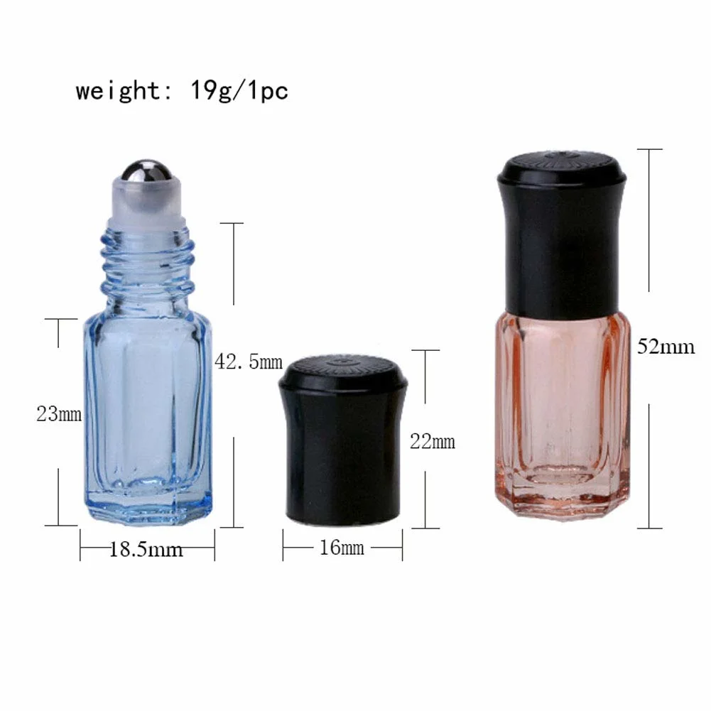 Free Sample Empty Round Octagonal Clear Perfume Glass Roller Bottle 3ml 6ml 10ml Roll on Bottle with Aluminum Cover