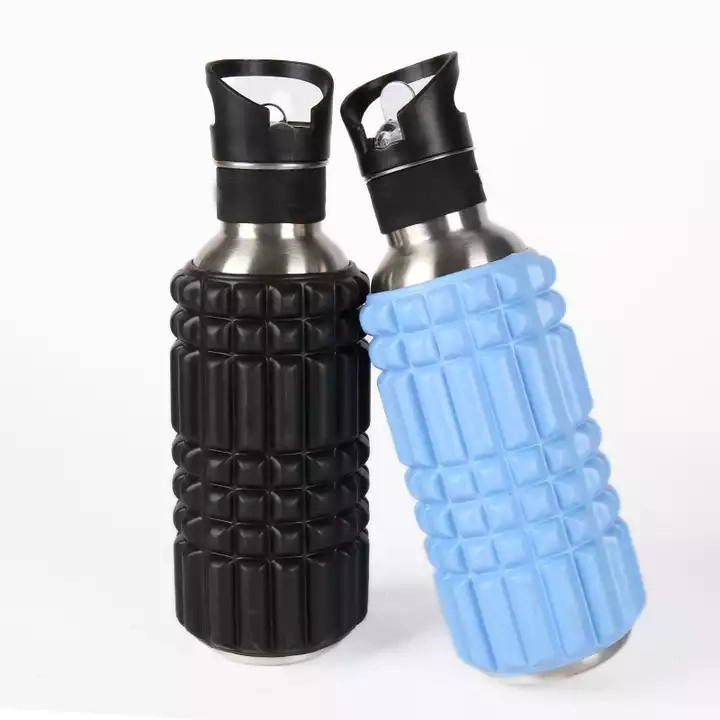 Hot High Quality Bicycle Water Bottle Foam Roller Candy Colors Mulitifunction Stainless Steel Sport Drink Bottle Exercise Roller