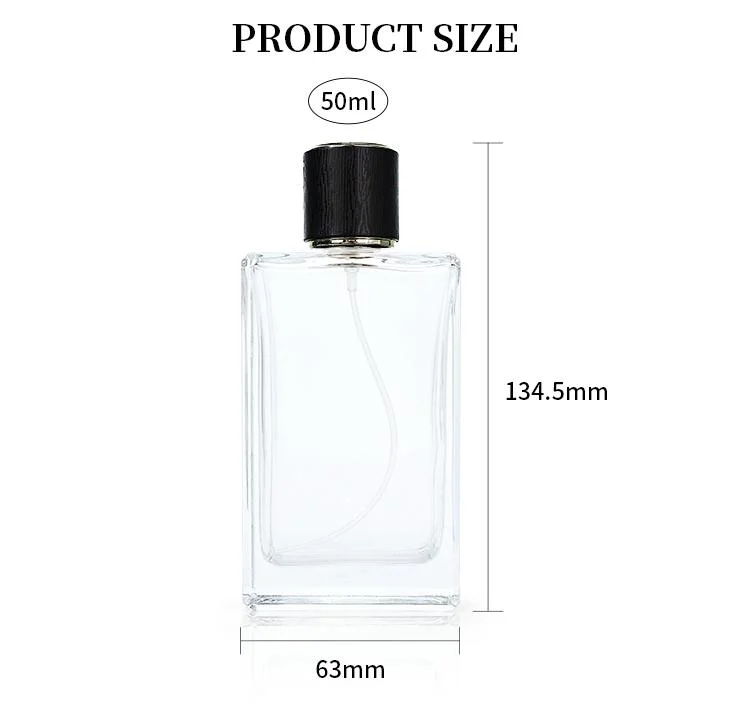 Wholesale Customized 50ml Square Spray Glass Bottle Luxury Perfume Packaging Bottle