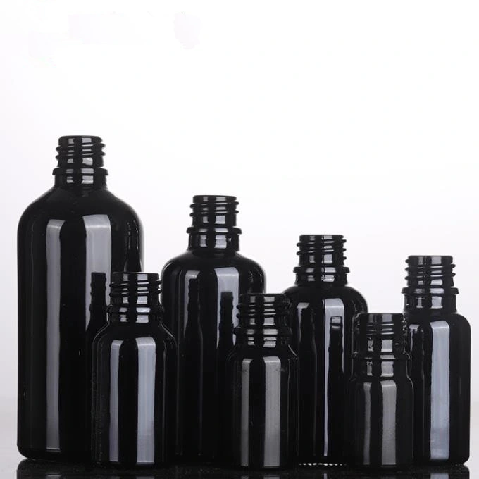 Luxury Pure Black Raw Material Essential Oil Bottle Cosmetic Packaging Glass Bottle with Dropper