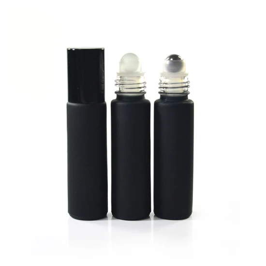 4ml 6ml 8ml 10ml Frosted Matte Black Perfume Óleo Essencial Rolo em Frasco com Tampa de Alumínio e Roller Ball