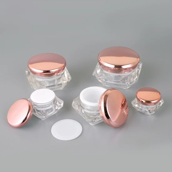 Forma de diamante 5g 10g 20g 30g Cuidados com a pele Creme facial pequeno personalizado Vazio Esfoliante labial Esfoliante Acrílico Vidro para animais de estimação Cosmético Embalagem de plástico Creme Frasco Pote Caixa de garrafa